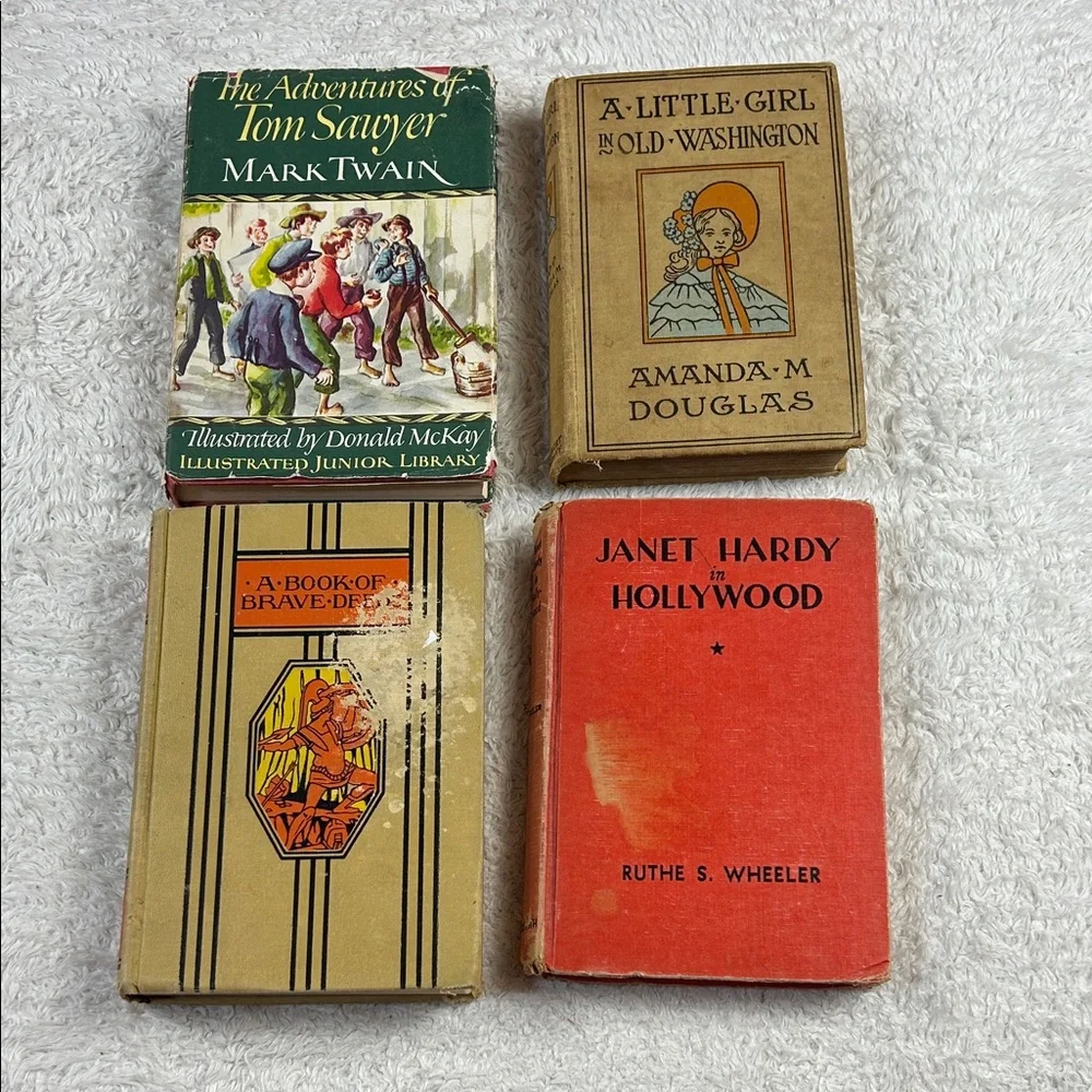 Vintage lot 4 novels -‎ Tom Sawyer, Janet Hardy, Book of Brave Deeds 40s